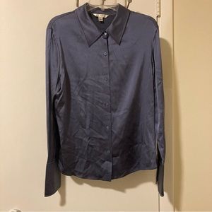 St. John Long Sleeve Blue Silk Button Down Blouse